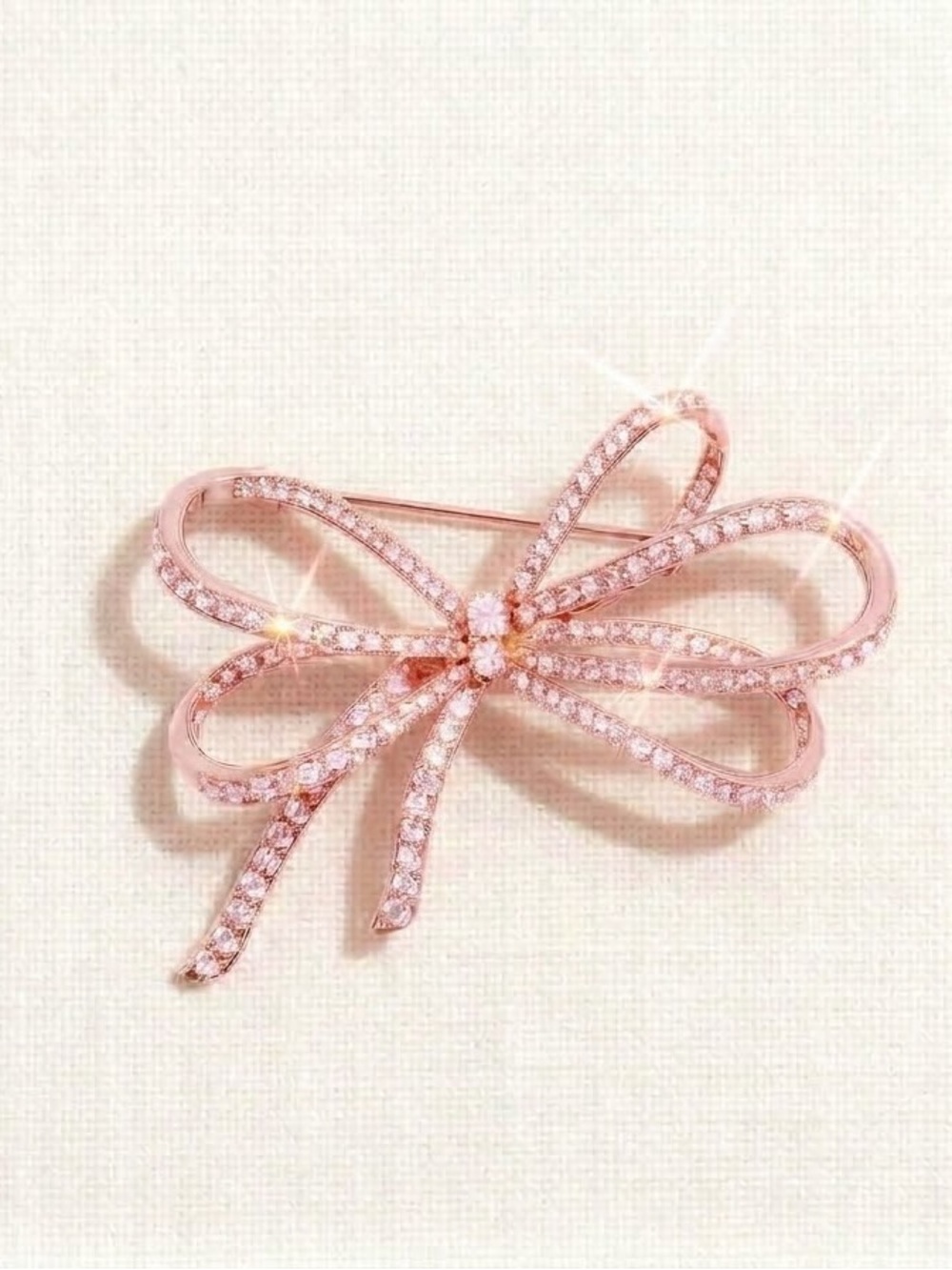 Vintage Anne Klein Rose Gold Bow Crystal Brooch